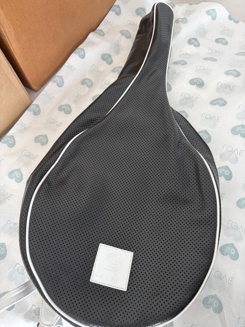 NEW Letset Genuine Leather Tennis Racket Backpack Bag Black White